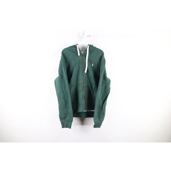Vintage 90s Ralph Lauren Mens Large Faded Heavyweight Full Zip Hoodie Green